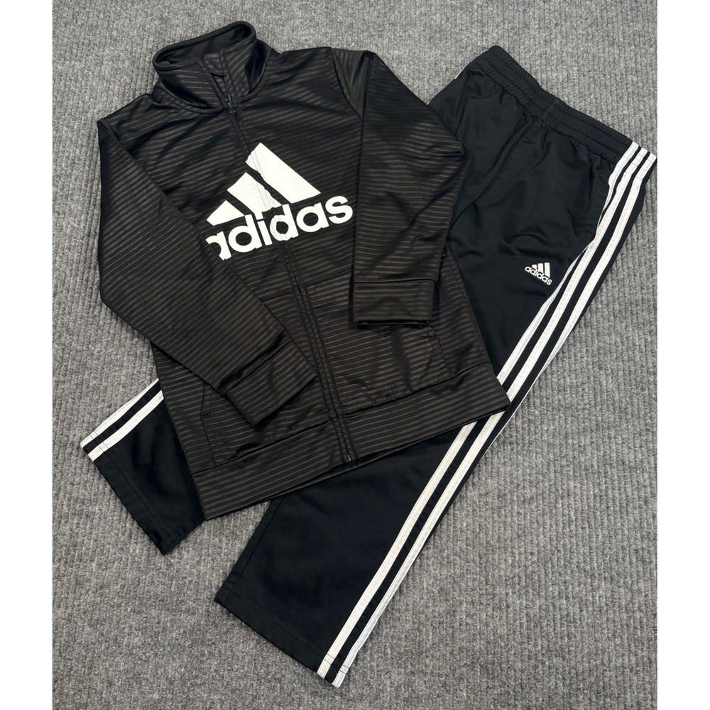 Adidas Kids Tracksuit Set Black White Full Zip Jacket and Pants Size 7